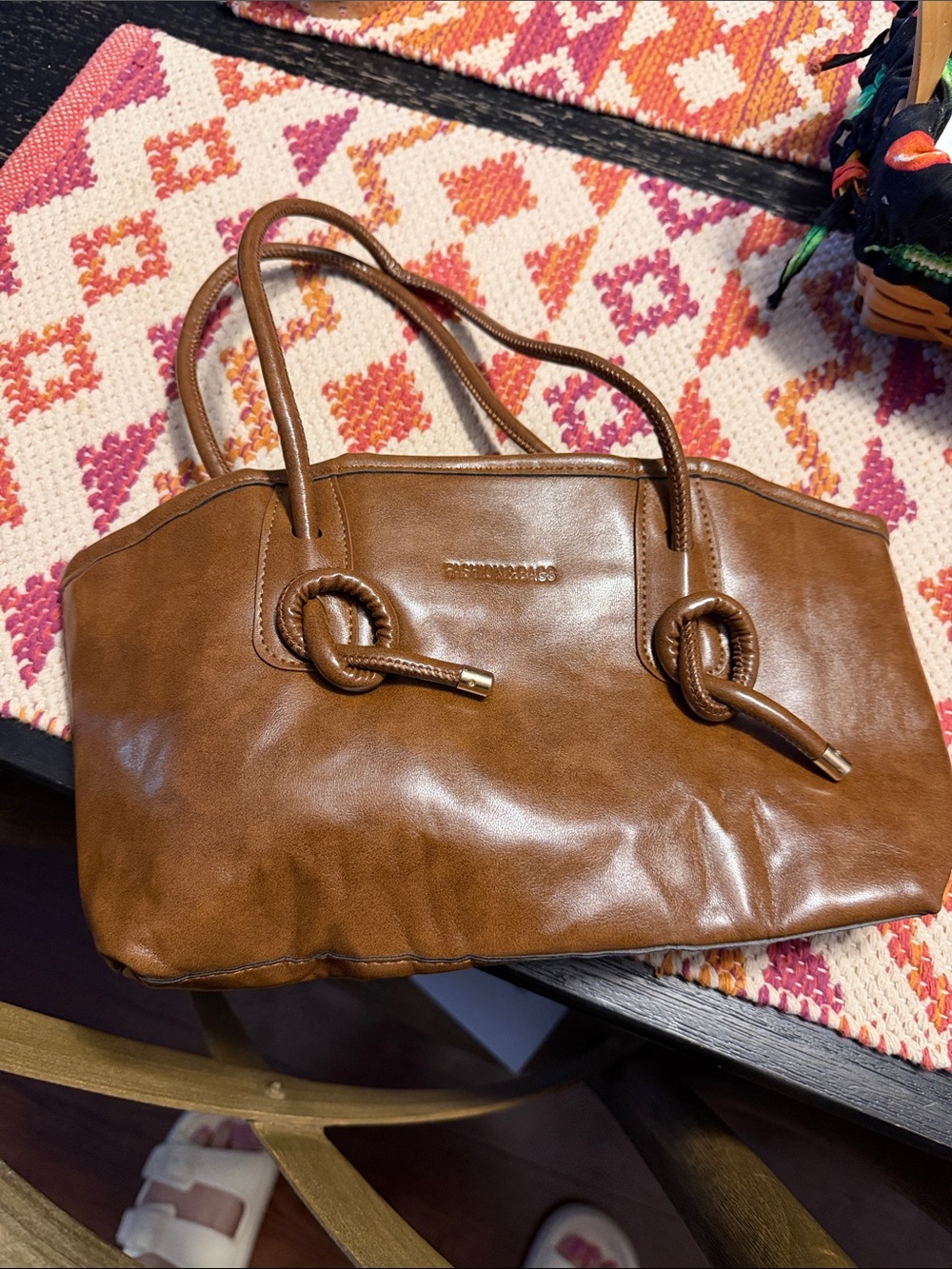 Brown Leather Knot-Handle Tote Bag